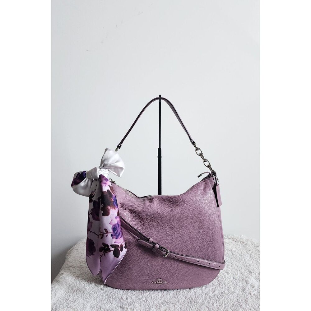 Authentic Coach Elle Hobo F31399 Purple Pebbled Leather Shoulder & Crossbody Bag